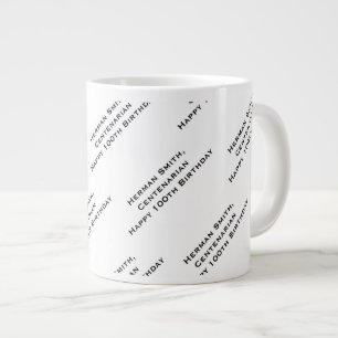 Caneca De Café Grande Seu padrão de texto em todo Impressão preto/branco