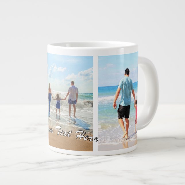 Caneca De Café Grande Seu presente de coleção de fotos com nome de texto (Frente Esquerda)