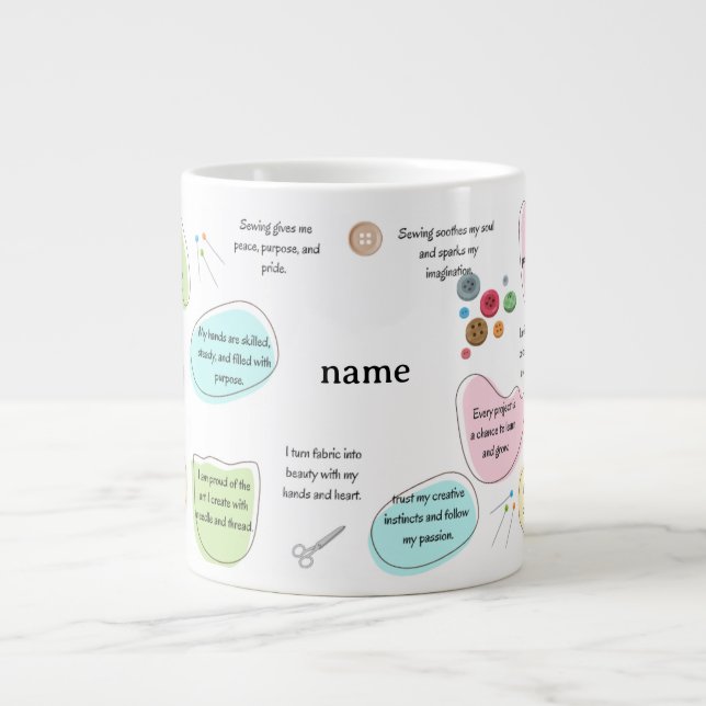 Caneca De Café Grande Sewing Affirmations for Crafters | Sewing Quotes (Frente)
