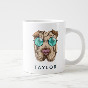 Caneca De Café Grande Sharpei Nos Óculos De Sol  Adicione Seu Nome
