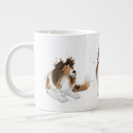 Caneca De Café Grande Sheldon the Sheltie Três Poses