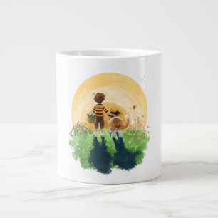 Caneca De Café Grande Sheltie Dog e Boy caminham até o Sunset