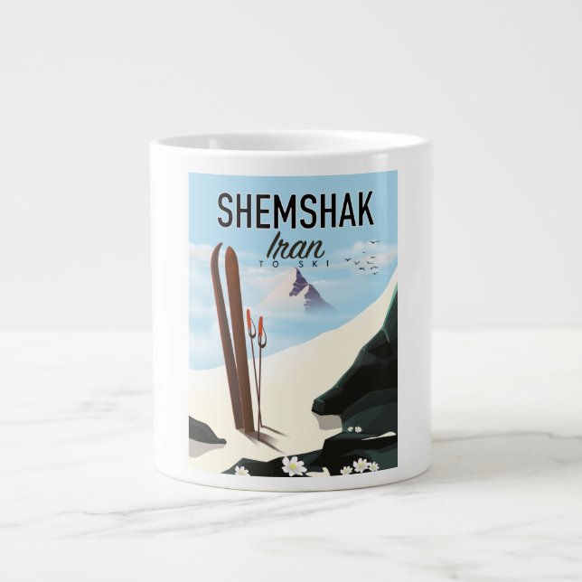 Caneca De Café Grande Shemshak Iran Ski poster. (Frente)