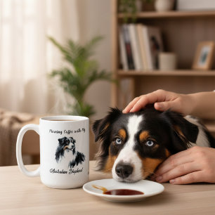 Caneca De Café Grande Shepherd Black Watercolor australiano personaliza