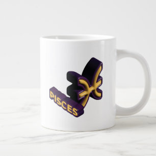 Caneca De Café Grande Signo de Peixes e Design de Texto
