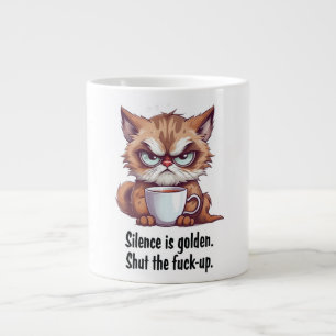 Caneca De Café Grande Silêncio É Ouro Engraçado Gato Cita Café Mug