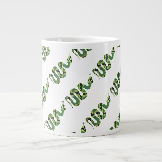 Caneca De Café Grande Silhueta cobra, preta e Impressão verde (Frente)