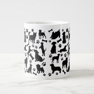 Caneca De Café Grande Silhueta de Cachorro Negro e Branco