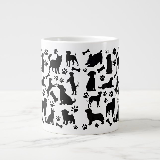 Caneca De Café Grande Silhueta de Cachorro Negro e Branco (Frente)