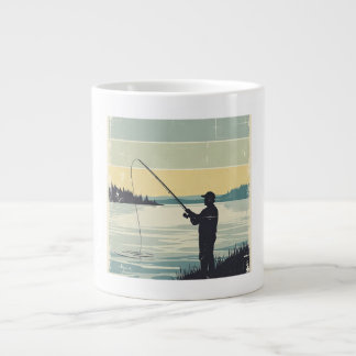 Caneca De Café Grande Silhueta de Pesca Vintage à Beira do Lago