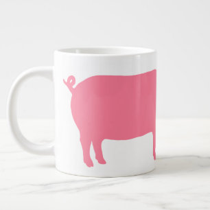 Caneca De Café Grande Silhueta de porco rosa   Fazenda Divertida