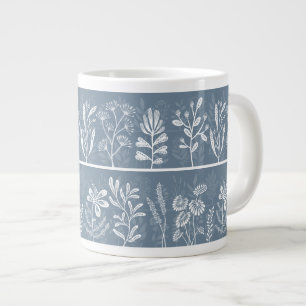 Caneca De Café Grande Silhuetas Botânicas Caprichosas em Azul Empoeirado
