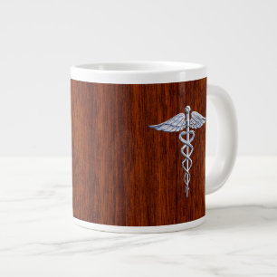 Caneca De Café Grande Silver Caduceus Símbolo Médico Decor Mahogany