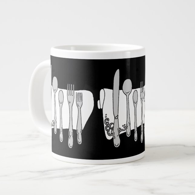 Caneca De Café Grande Silverware Black White Design (Frente Esquerda)
