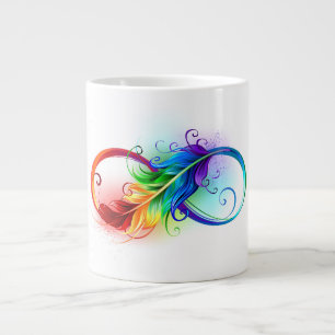 Caneca De Café Grande Símbolo do Infinito com Pena Arco-íris