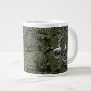Caneca De Café Grande Símbolo Leo Zodiac na Camo Digital Woodland