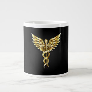 Caneca De Café Grande Símbolo Poligonal Dourado Caduceus