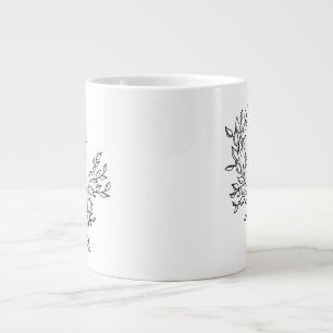 Caneca De Café Grande Simples Casais Botânicas De Fio De Script De Amor