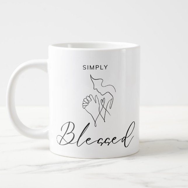 Caneca De Café Grande Simplesmente Abençoado Desenho de Linha Minimalist (Esquerda)