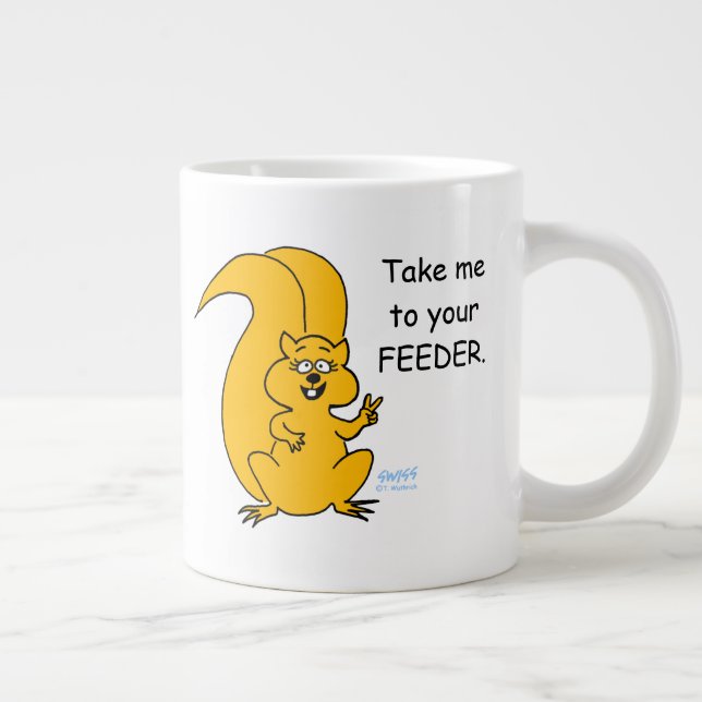 Caneca De Café Grande Sinal de Paz Esquilo de Cartoon e Alimentador de P (Direita)