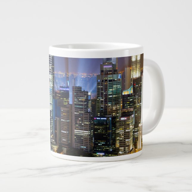 Caneca De Café Grande Singapura downtown à noite (Frente Esquerda)