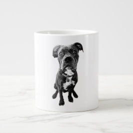 Caneca De Café Grande Sitting Dog Portrait Mug – Realistic Black & White