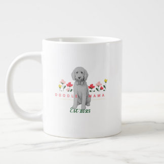 Caneca De Café Grande Sketched Doodle Mug with Flowers - Customizable