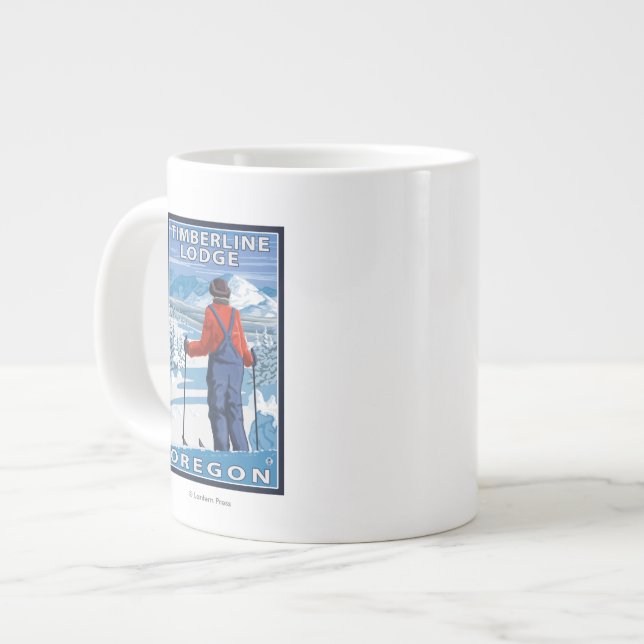 Caneca De Café Grande Skier Admiring - Timberline Lodge, Oregon (Frente Esquerda)