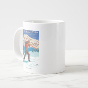 Caneca De Café Grande Skier Carregando Snow Skis - Montana