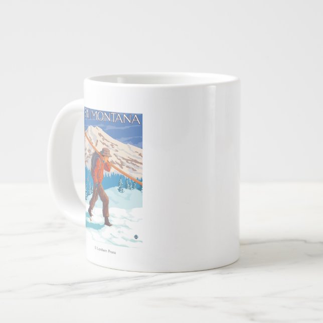 Caneca De Café Grande Skier Carregando Snow Skis - Montana (Frente Esquerda)