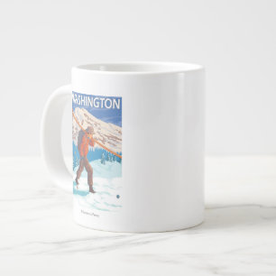 Caneca De Café Grande Skier Carregando Snow Skis - Washington