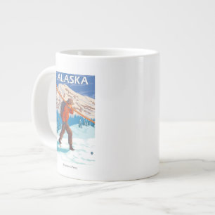 Caneca De Café Grande Skis de Carregando Skier - Viagens vintage 3