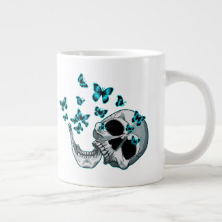 Caneca De Café Grande Skull and Blue Butterflies Mug