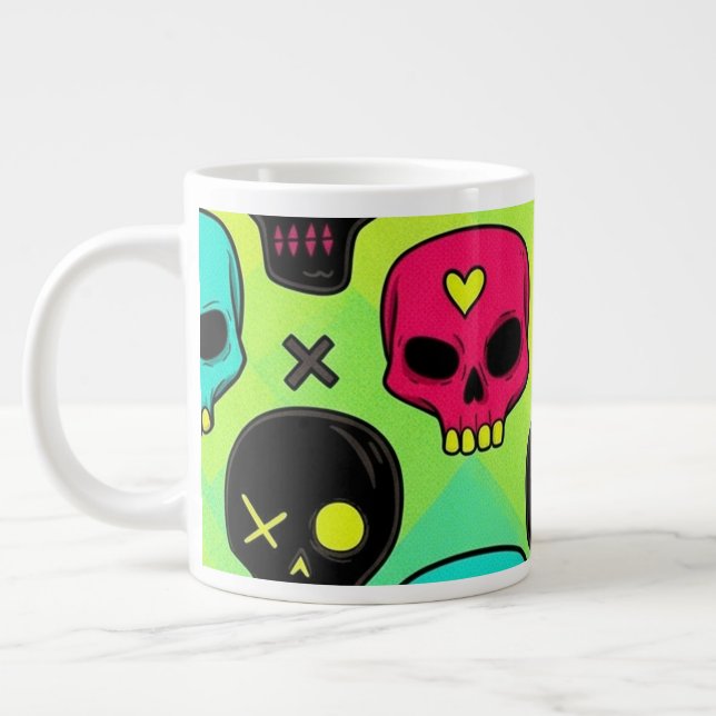 Caneca De Café Grande Skull Pattern Jumbo Specialty Mug (Esquerda)