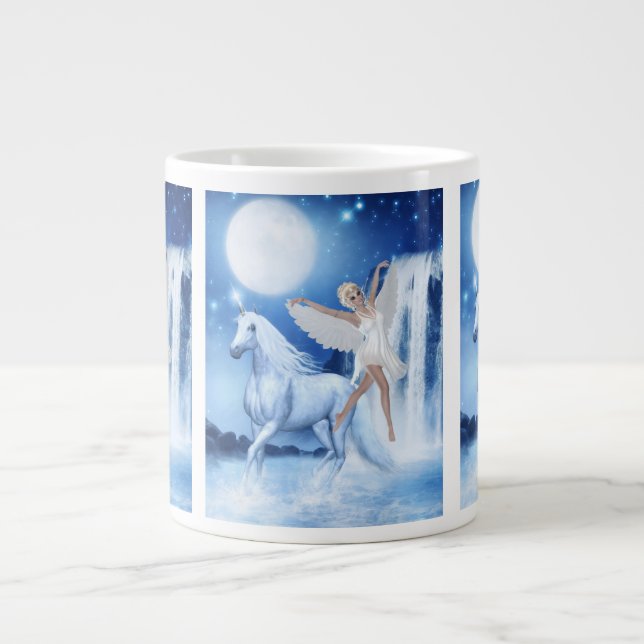 Caneca De Café Grande Sky Faerie Asparas e Unicorn (Frente)