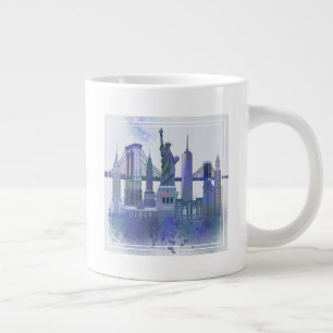 Caneca De Café Grande Skyline de Nova York - Azul-Cria