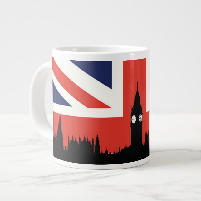 Caneca De Café Grande Skyline Londres| Bandeira Britânica (Frente Esquerda)