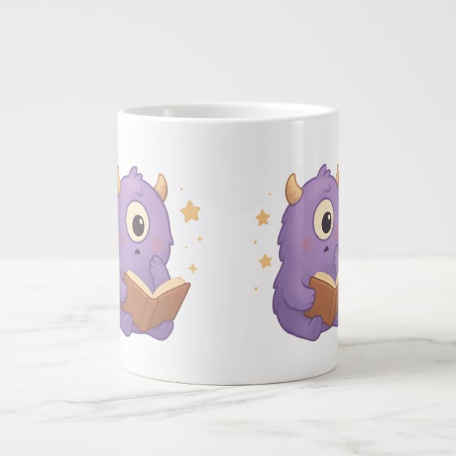 Caneca De Café Grande Smart Reading Monster Kids Mug — Purple Study (Frente)