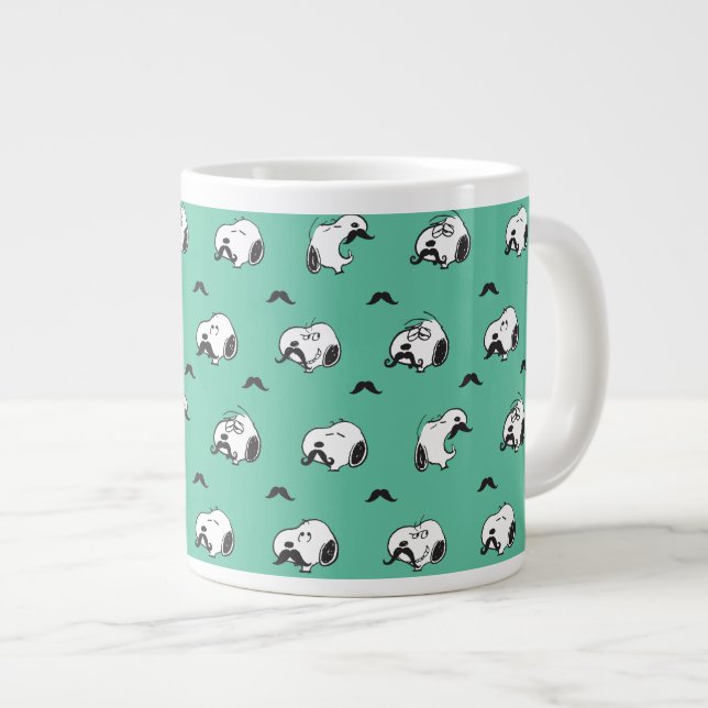 Caneca De Café Grande Snoopy Mustaches & Teal Patterno (Frente Esquerda)