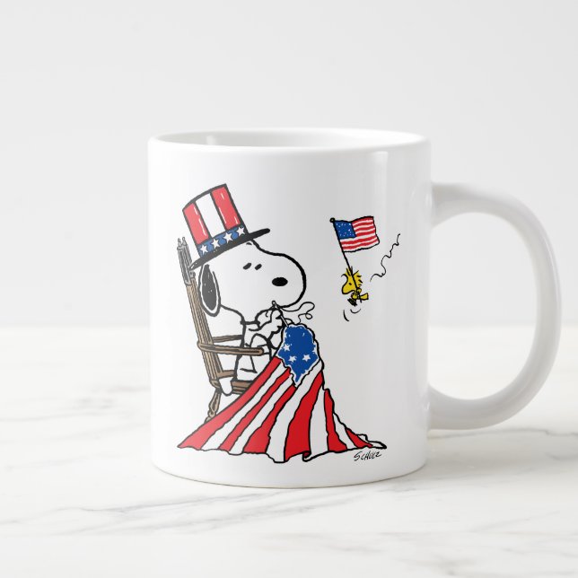 Caneca De Café Grande Snoopy Sewing 4 de julho Flag (Direita)
