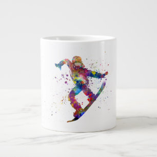 Caneca De Café Grande Snowboard em aquarela