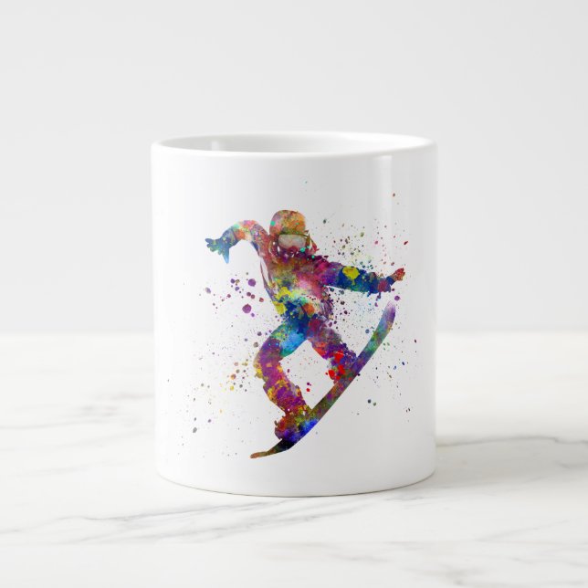 Caneca De Café Grande Snowboard em aquarela (Frente)