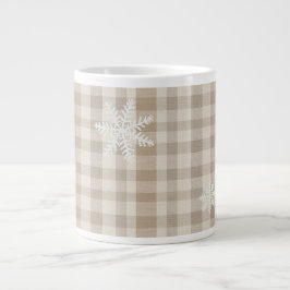 Caneca De Café Grande Snowflake Gingham Plaid Mug – Beige & Taupe Rustic