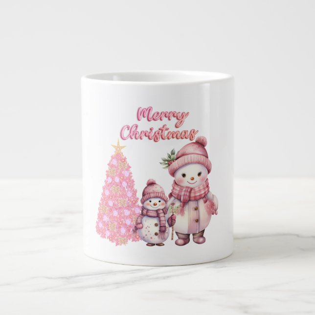 Caneca De Café Grande Snowman Pink Christmas Specialty Mug (Frente)