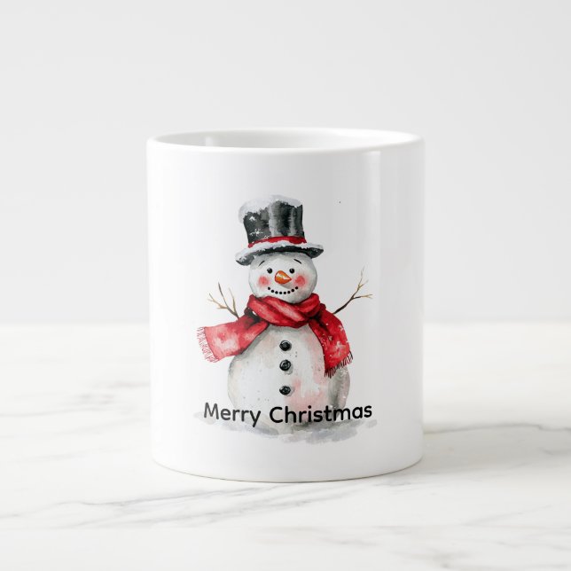 Caneca De Café Grande Snowman Red Scarf Christmas (Frente)