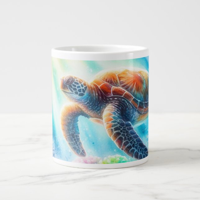 Caneca De Café Grande Sob a tartaruga marinha oceânica (Frente)