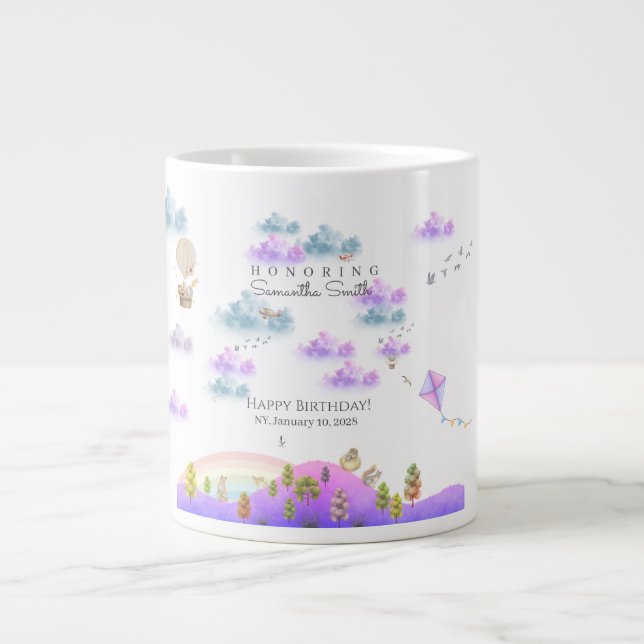 Caneca De Café Grande Soft Pastel Mountain Animal Birthday Name Date Tex (Frente)