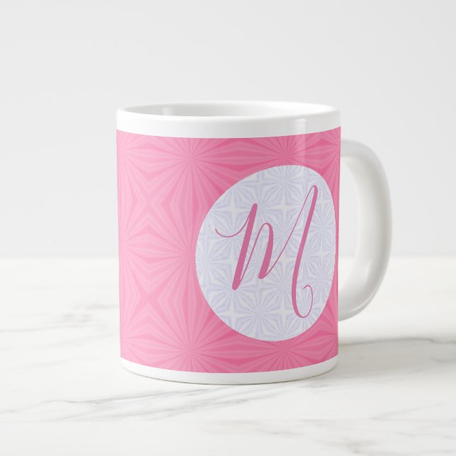 Caneca De Café Grande Soft Pink Squiggly Squares Personalized Initial (Frente Esquerda)