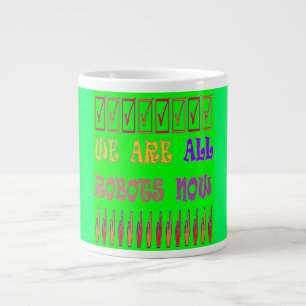 Caneca De Café Grande Somos todos Robôs a cores verdes com palavras de m