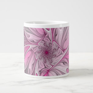 Caneca De Café Grande Sonho de Flor Rosa, Arte Fractal, Fantasia Floral